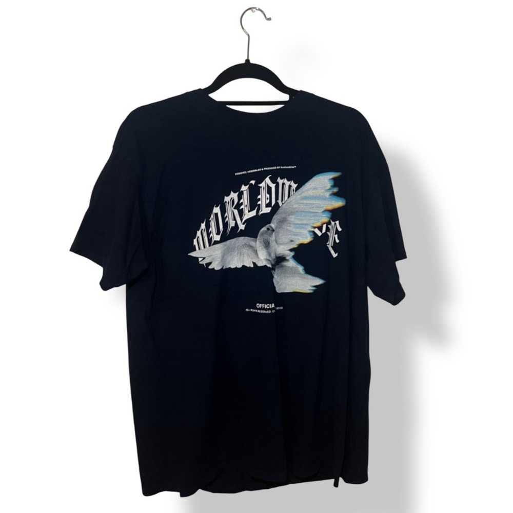 Boohoo Man Men’s Oversized Dove Graphic Navy Blue T-Shirt Size Large